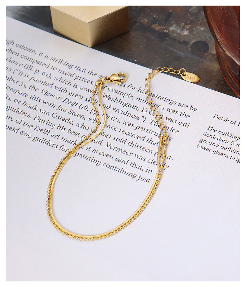 simple titanium steel plated 18k gold double layer rice bead chain braceletpicture3