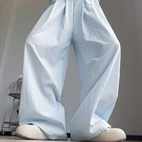 Sky blue ice silk Yamamoto pants for women in spring, autumn and summer 2026 new Korean style casual high-waist cotton and linen wide-leg pants