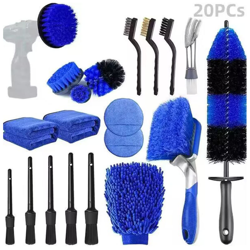 Cross-border 20-piece car cleaning brush electric drill brush auto wheel tire brush car details car wash cleaning brush kit