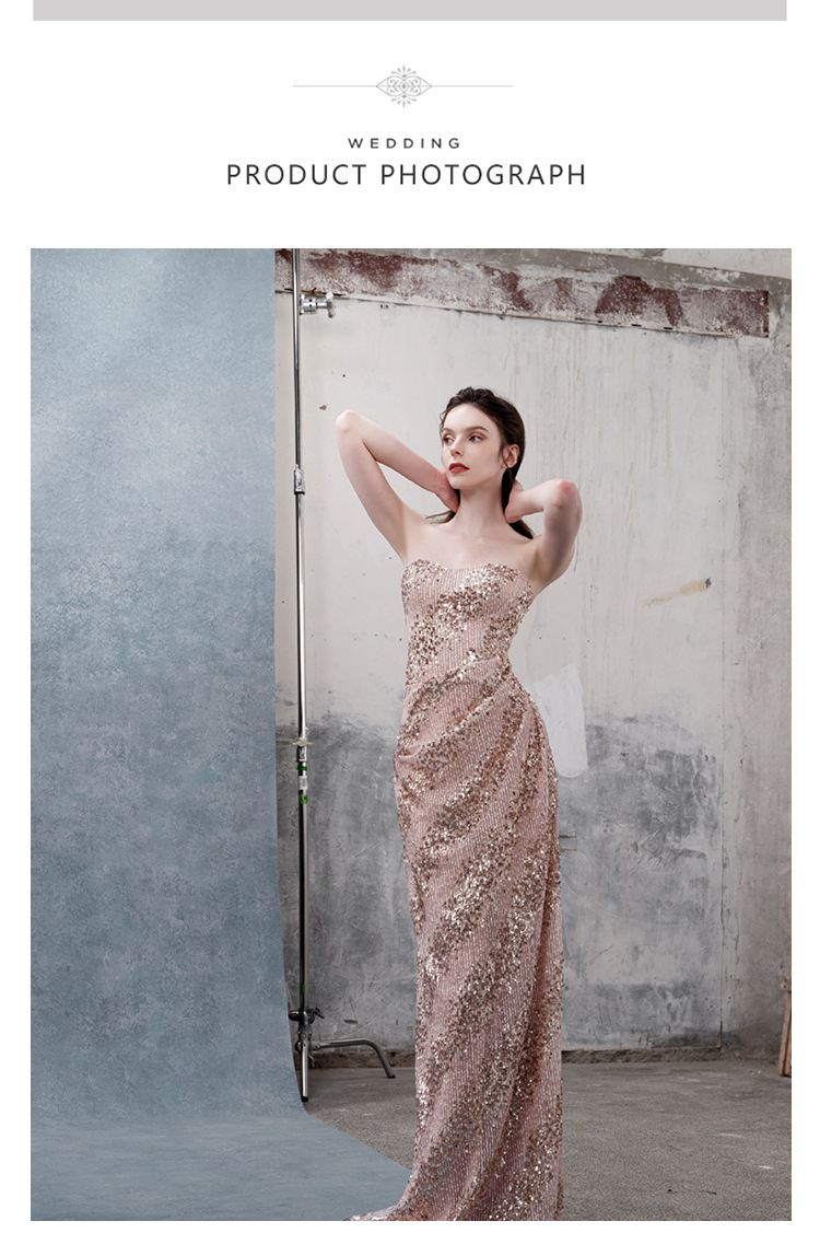 Elegant French Style Light Luxury Sequined Strapless Evening Gown Sophisticated Mermaid Style Engagement Dress for Women Hostess Banquet Toast_ecoleips.com