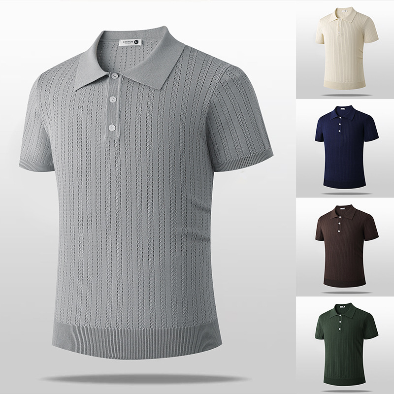 Camisas de polo de manga corta con solapa, camisetas de punto de hombre con solapa, camisetas comerciales de hielo, comercio exterior transfronterizo al por mayor