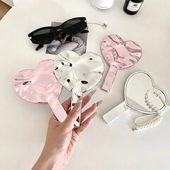 韓国インハンドヘルドラブ化粧鏡水の波紋ハンドヘルドミラー女の子ポータブルハンドルハンドヘルドミラー