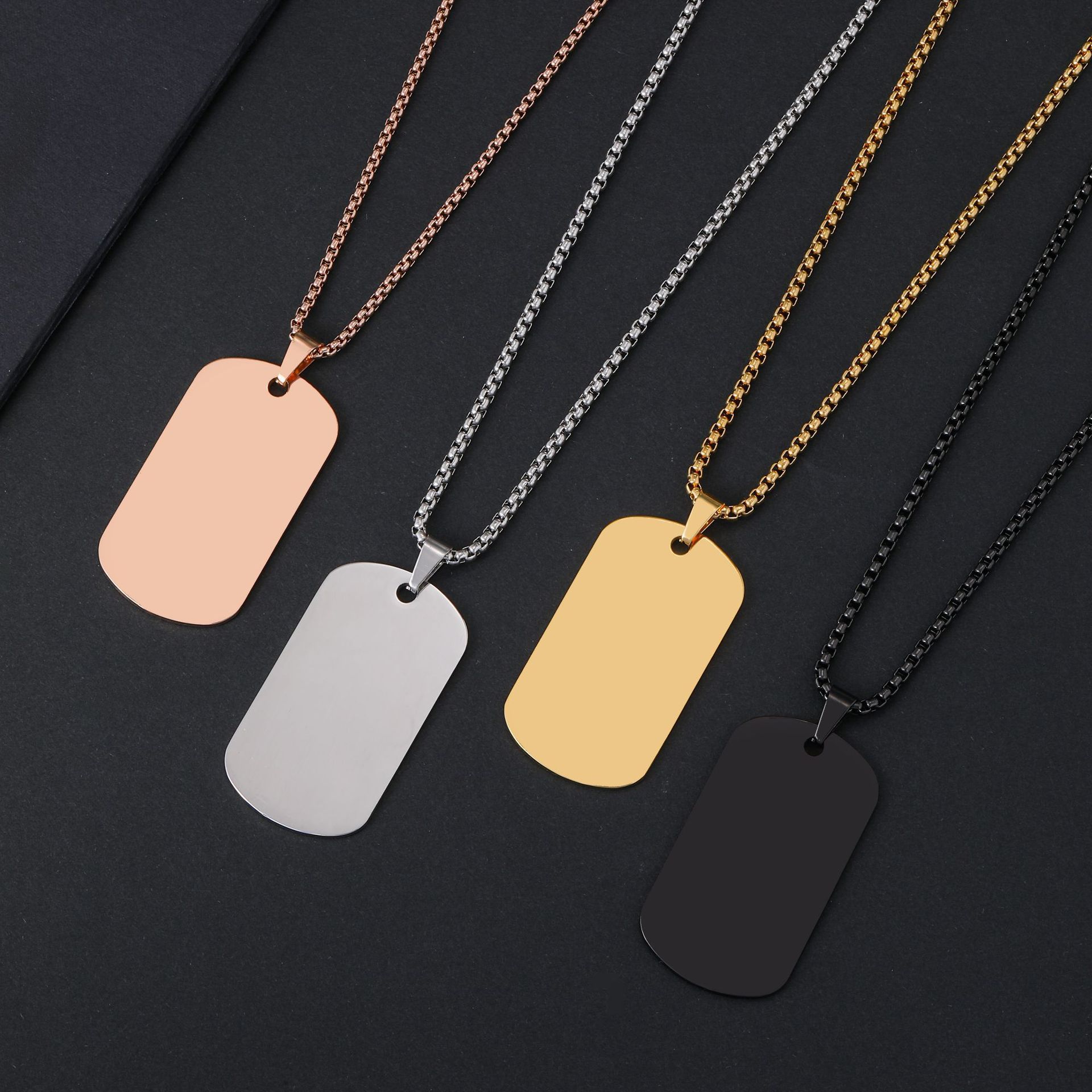 Cross-Border Men's Necklace Stainless Steel Hip-Hop Military Dog Tag Can Be Engraved Pendant Tag Identity Tag Manufacturer Wholesale