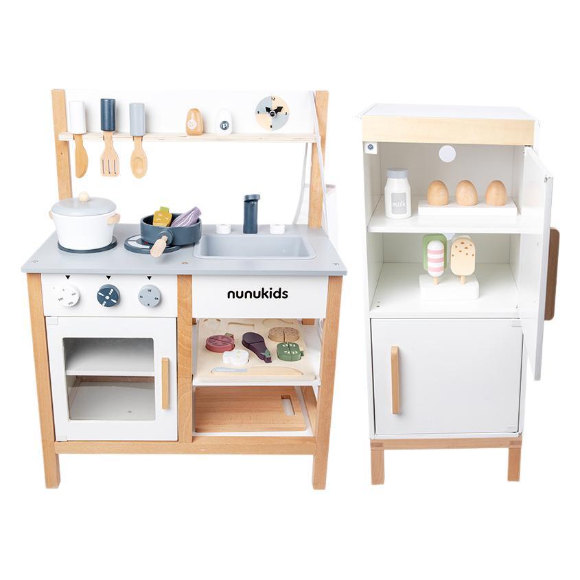 Simulación de juego, refrigerador, estufa de cocina, combinación de haya transfronterizo, rompecabezas de madera para niños, regalo de juguete para niños y niñas