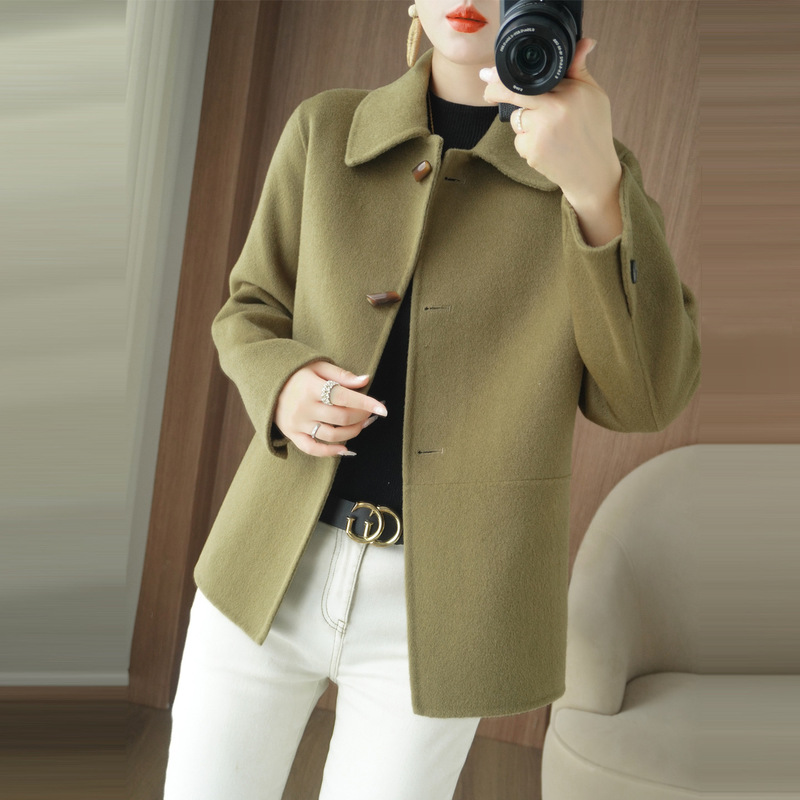 Doll Collar Double-Sided Wool Coat for Women, Short Style, Versatile Chinese Style Autumn and Winter New Woolen Coat