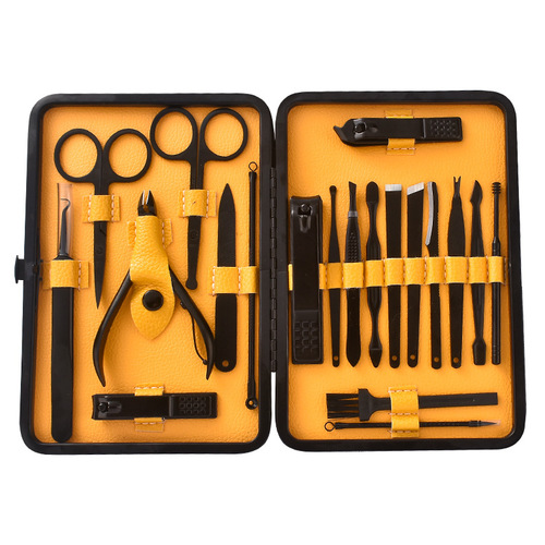 Black-Quality Nail Clipper Set – 20-Piece Cross-Border Nail Scissors Kit with Cuticle Pliers, Eyebrow Trimmer, and Manicure/Beauty Tools