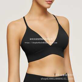 字母健身文胸瑜伽服女夏V领吊带美背三角跑步运动内衣可拆卸带胸