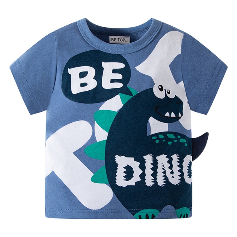 2024 nuevos niños de verano dinosaurio tridimensional de manga corta Camiseta de dibujos animados de los hombres semi-coreano ropa infantil al por mayor entrega de una sola pieza