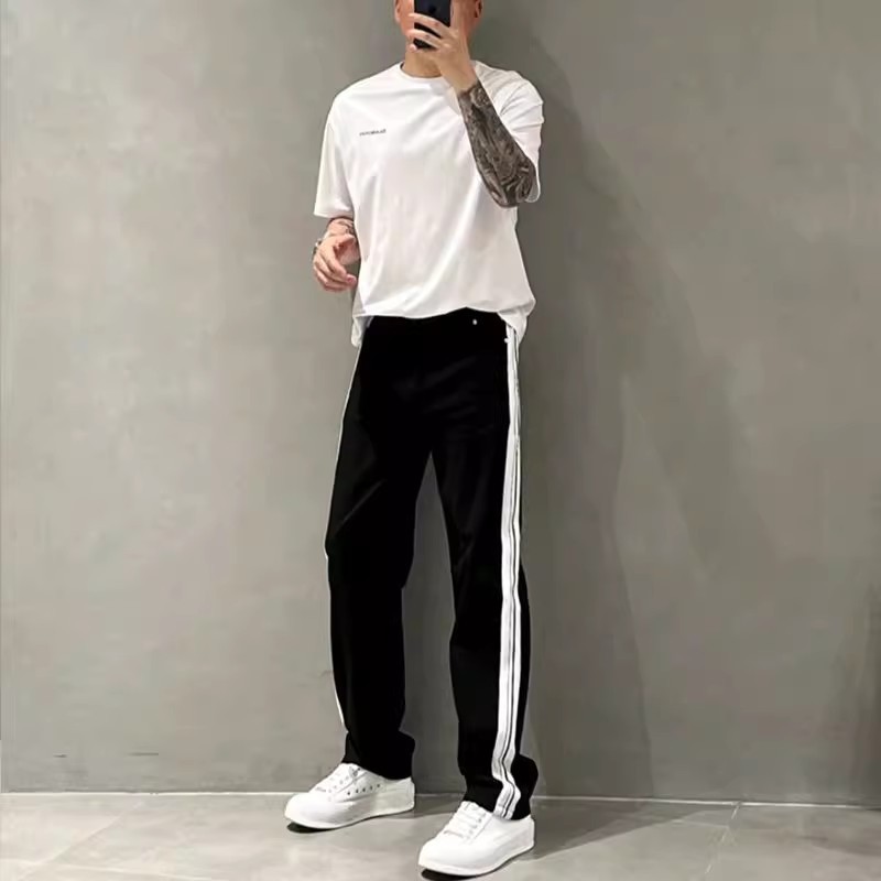Jeans uomo a righe gamba larga estivi casual taglio comodo_voghion.com