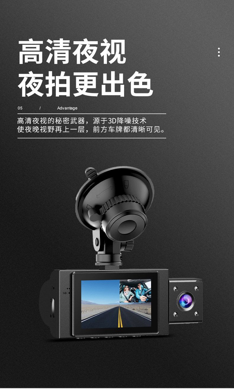 HD Dash Cam Front and Inside/Outside Dual Recording Parking IR Night Vision