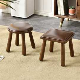 实木小凳子家用矮凳客厅茶几凳子软包美式小圆凳皮凳换鞋凳木板凳