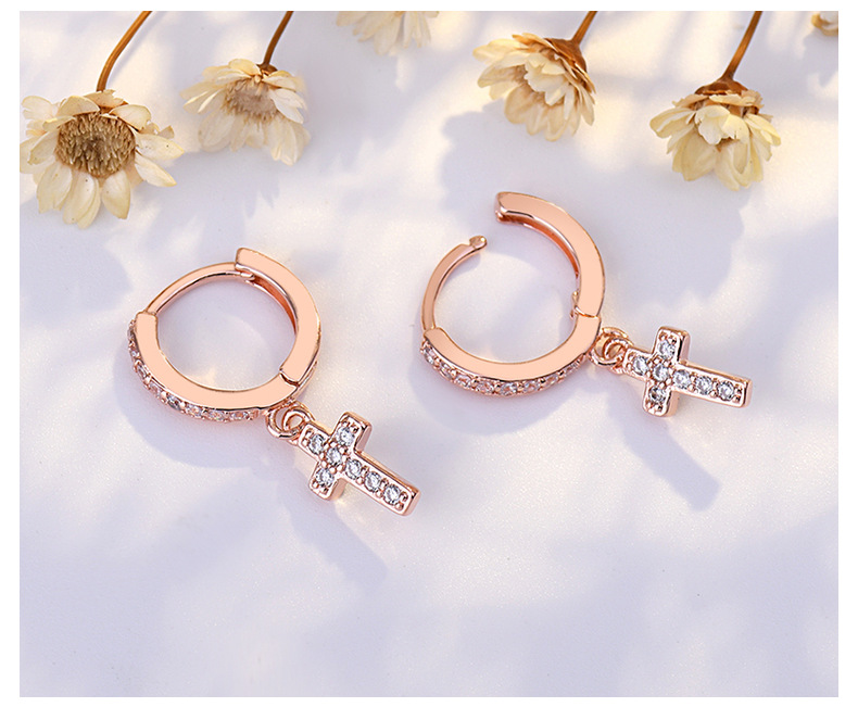 Zircon Inlay Material 1 Pair Simple Style Cross Plating Copper Zircon Drop Earrings
