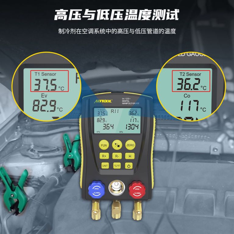 AUTOOL LM120 + coche aire acondicionado refrigerante medidor aire acondicionado líquido añadir coche aire acondicionado digital fluorómetro