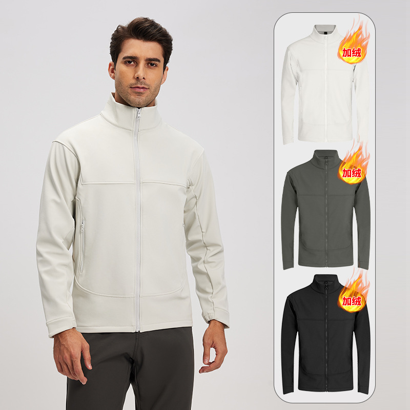 Niaojia's Same Style Stand-Up Collar Soft Shell Fleece-Lined Thin Velvet Jacket, Windproof, Rainproof, Coldproof and Warm Men's Hiking and Mountaineering Jacket