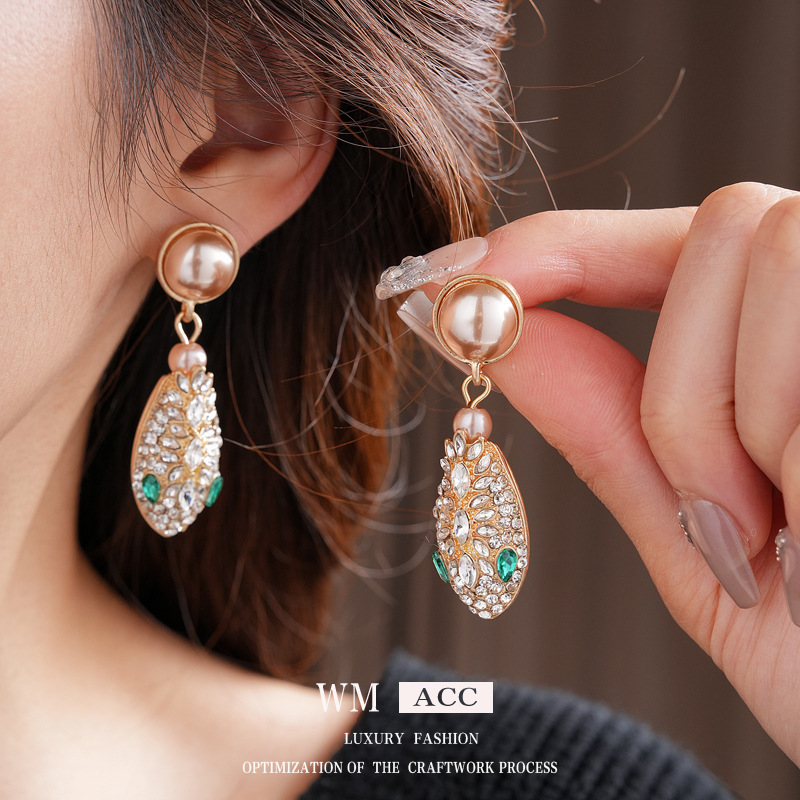 Medieval vintage serpiente conjunto de aguja de plata diamantes pendientes de perlas temperamento ligero lujoso de alta calidad pendientes retro para mujeres image 5