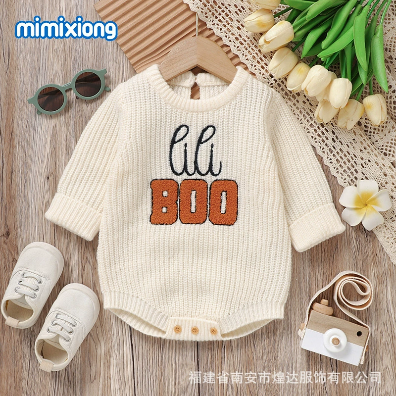 Вязаный комбинезон-боди для младенцев с вышивкой BOO