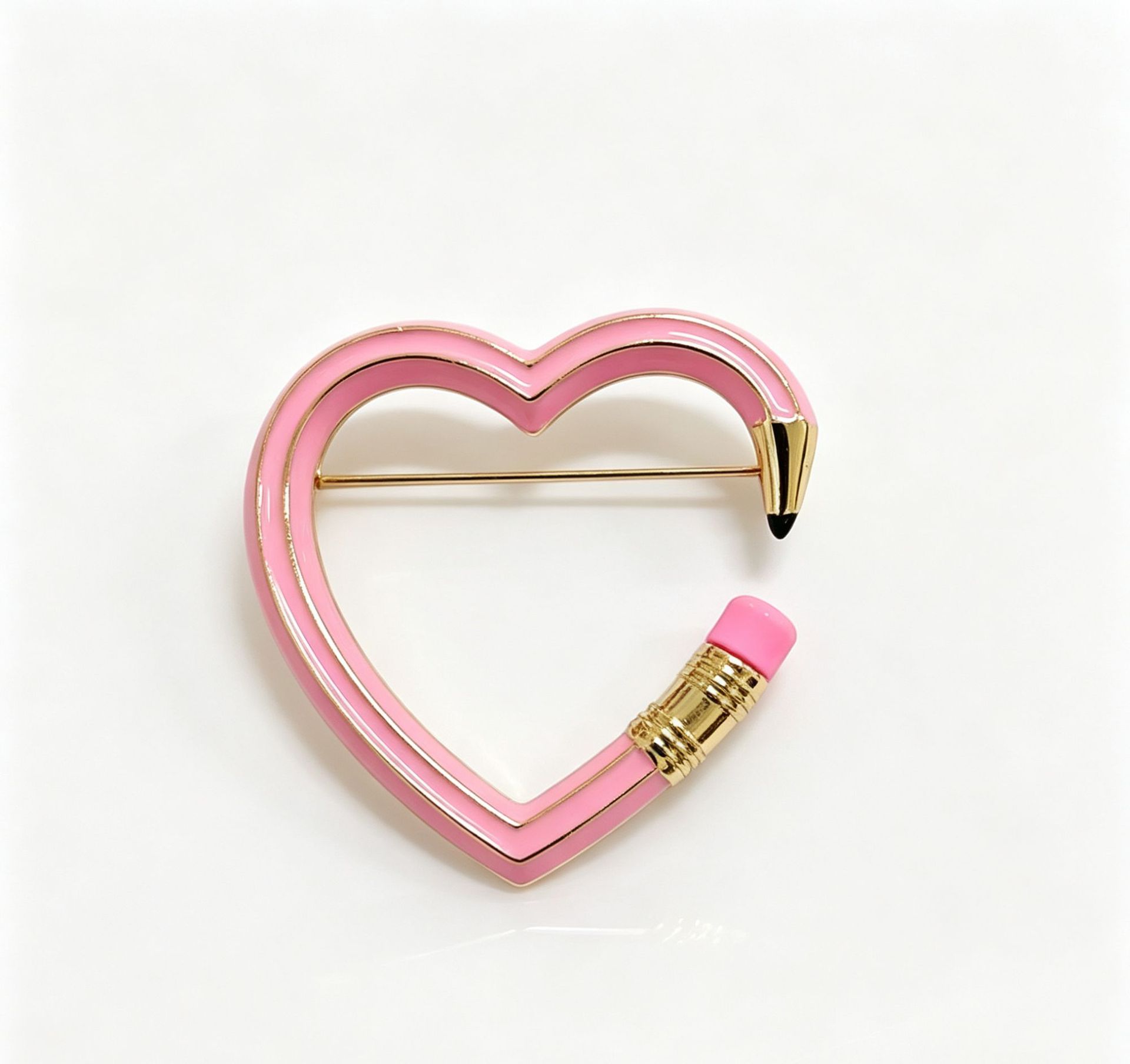 Pink pencil heart brooch, hollow heart-shaped enamel pin, unique design brooch for decorating blazers