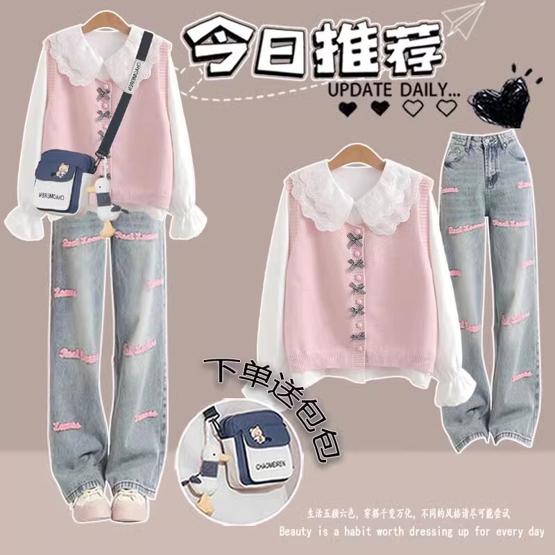 Junior High School suit Female 2025 New Teen Girl Spring Dress Senior high school Student Vest Shirt Fashion Two-piece Set