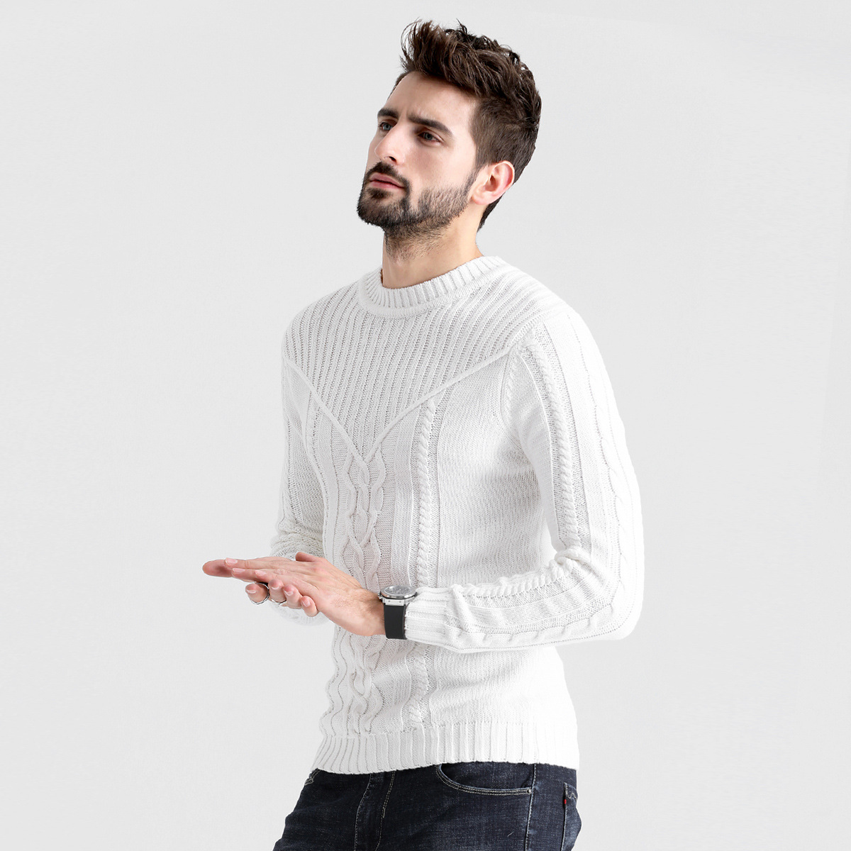 2021秋冬新款亞馬遜圓領(lǐng)毛衣男歐美跨境休閑套頭針織衫一件代發(fā)