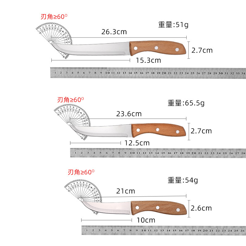 Juego de cuchillos para frutas de acero inoxidable con mango de madera en stock, utensilios de cocina de varios tamaños, juego de cuchillos para carne con mango, utensilio de cocina.
