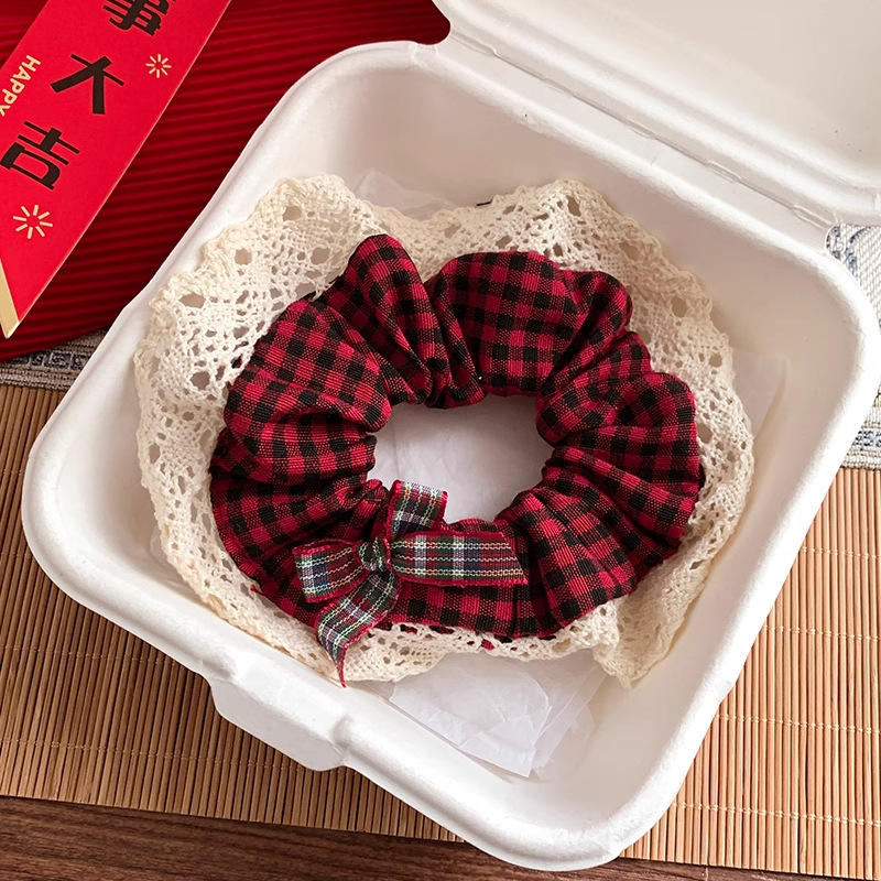 Encaje de flor coreana Encaje de intestino grueso Anillo de cabello femenino Cabeza de flor de viento pastoral Cuerda de cabeza de bola de gran tamaño Accesorios para el cabello de alta calidad