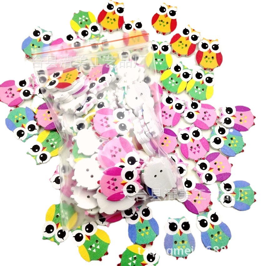 25mm fondo blanco de dibujos animados búho botón DIY madera decorativa hermosa niños animal hebilla decorativa