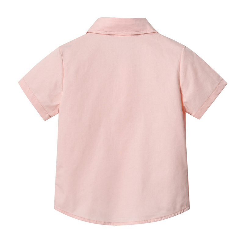 Cárdigan de solapa de manga corta de un solo pecho de verano para niños coreanos, corbata de estilo universitario para niños y niñas, camisa de color caramelo