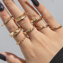 异形不规则戒指系列9件法式优雅复古欧美百搭金色指环2022新款潮