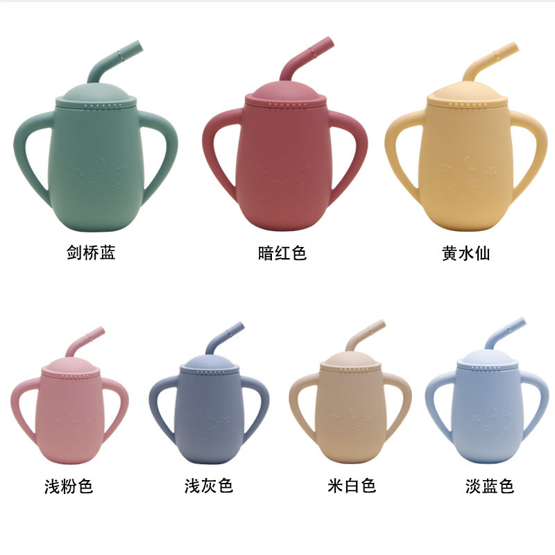 Kotaili taza de beber para bebés una taza de doble propósito beber y chupar agarre binaural diseño antideslizante de silicona paja