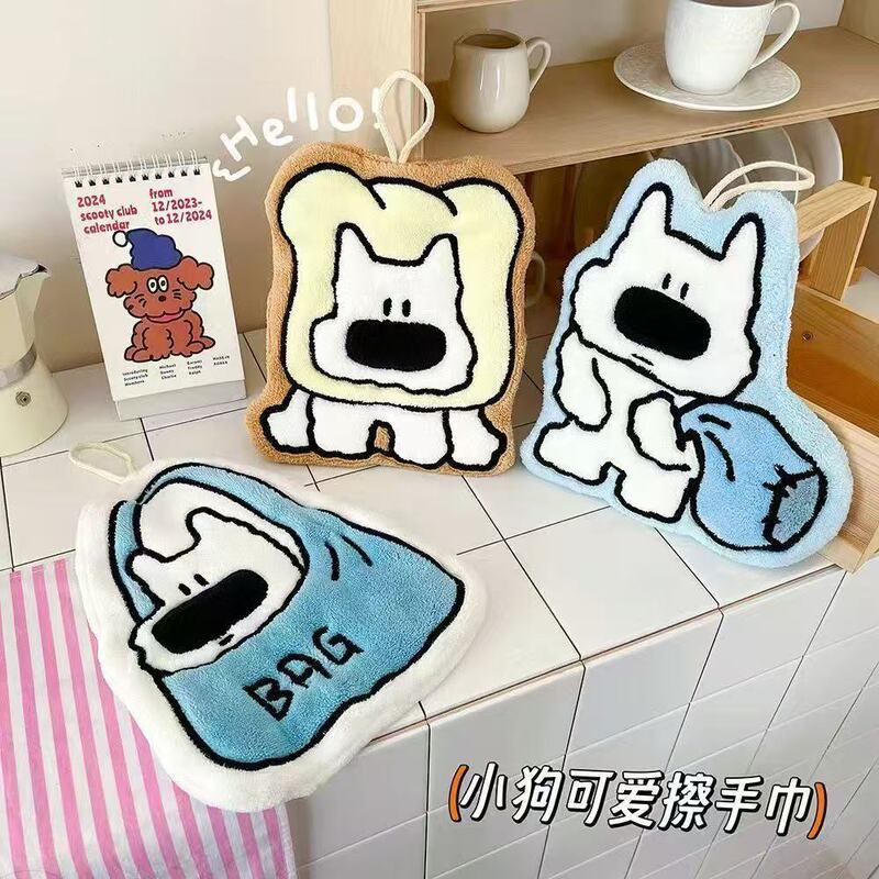 Pocket Dog Hand Towel Hanging Super Absorbent Thickened Towel Handkerchief Non-Stinky Coral Fleece Hand Towel for Kitchen Home Use