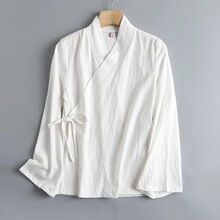新中式民族风改良棉麻小喇叭长袖交领系带汉服茶服春夏日常女款
