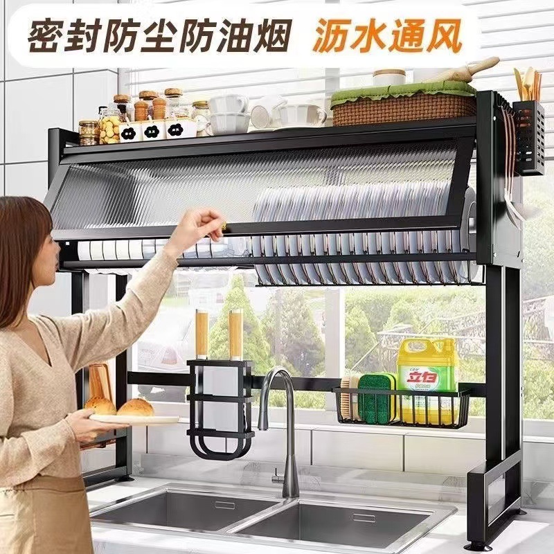 Estante de fregadero de cocina Estante de capa, fregadero, armario a prueba de polvo, fregadero, encimera, almacenamiento, estante de drenaje