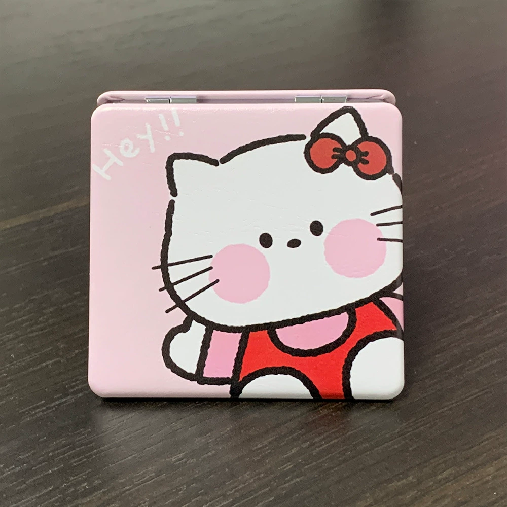 Handheld Folding Mirror (Hello Kitty) Cute Custom Print, Compact 7.1×6.7 cm for Students