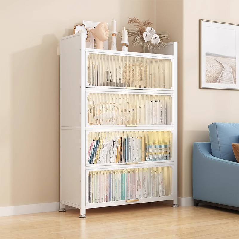 Dustproof Iron Flip Home Bookcase Living Room Bedroom Multi-layer Floor Storage Cabinet Student Book Toy Display Rack