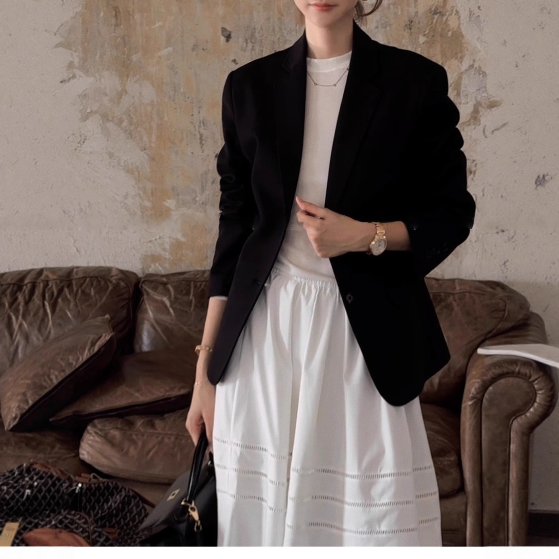 Multi-Season Wear Elite Short Suit New Style Waist-Cinching Right Shoulder Slimming Black Suit Jacket Cross-Border