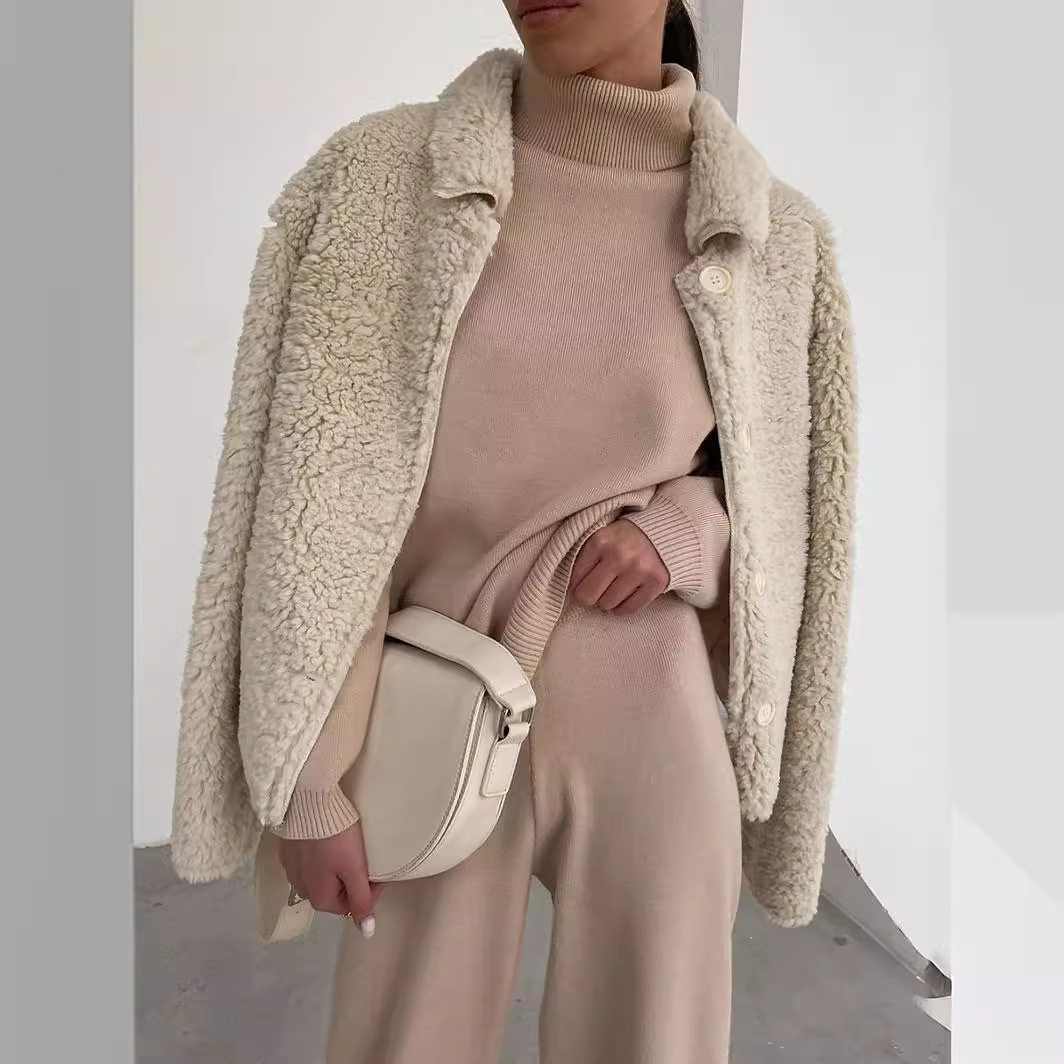 Women's Clothing long sleeved brown temperament wide leg pants fashionable loose high necked casual two piece sweatshirt_voghion.com