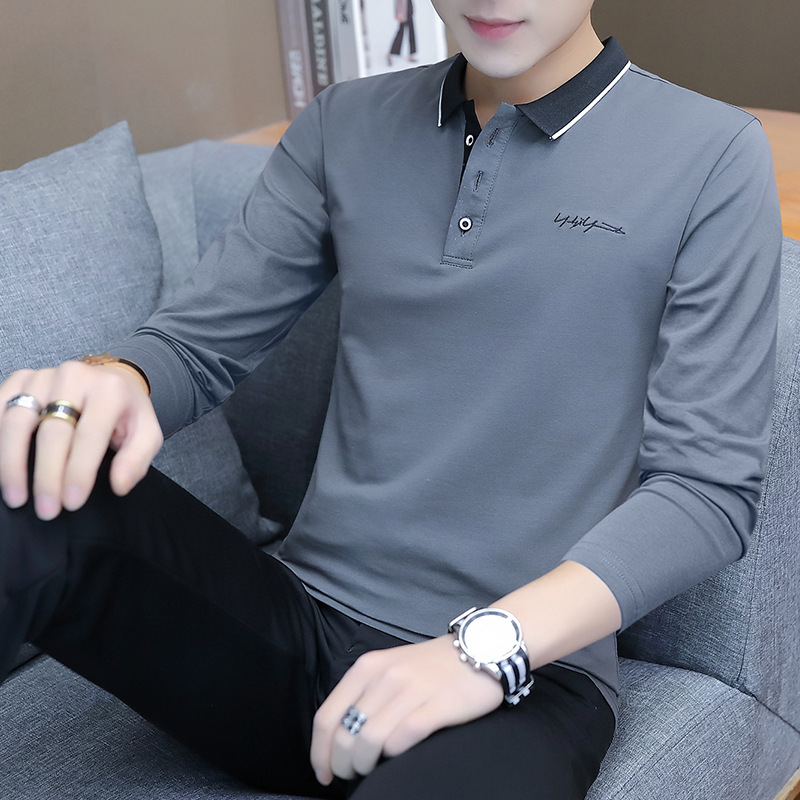 Camisetas POLO transfronterizas de primavera y otoño para hombre, camisetas básicas modernas para negocios, camisetas POLO versátiles de manga larga para jóvenes, ropa masculina de comercio exterior. image 1