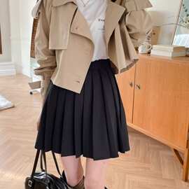 韩系松弛感卡其色大口袋双排扣设计感日常约会百搭显瘦风衣短外套