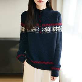 2025年秋冬新款浣熊绒七针加厚半高领针织衫包扣提花亮片打底衫女