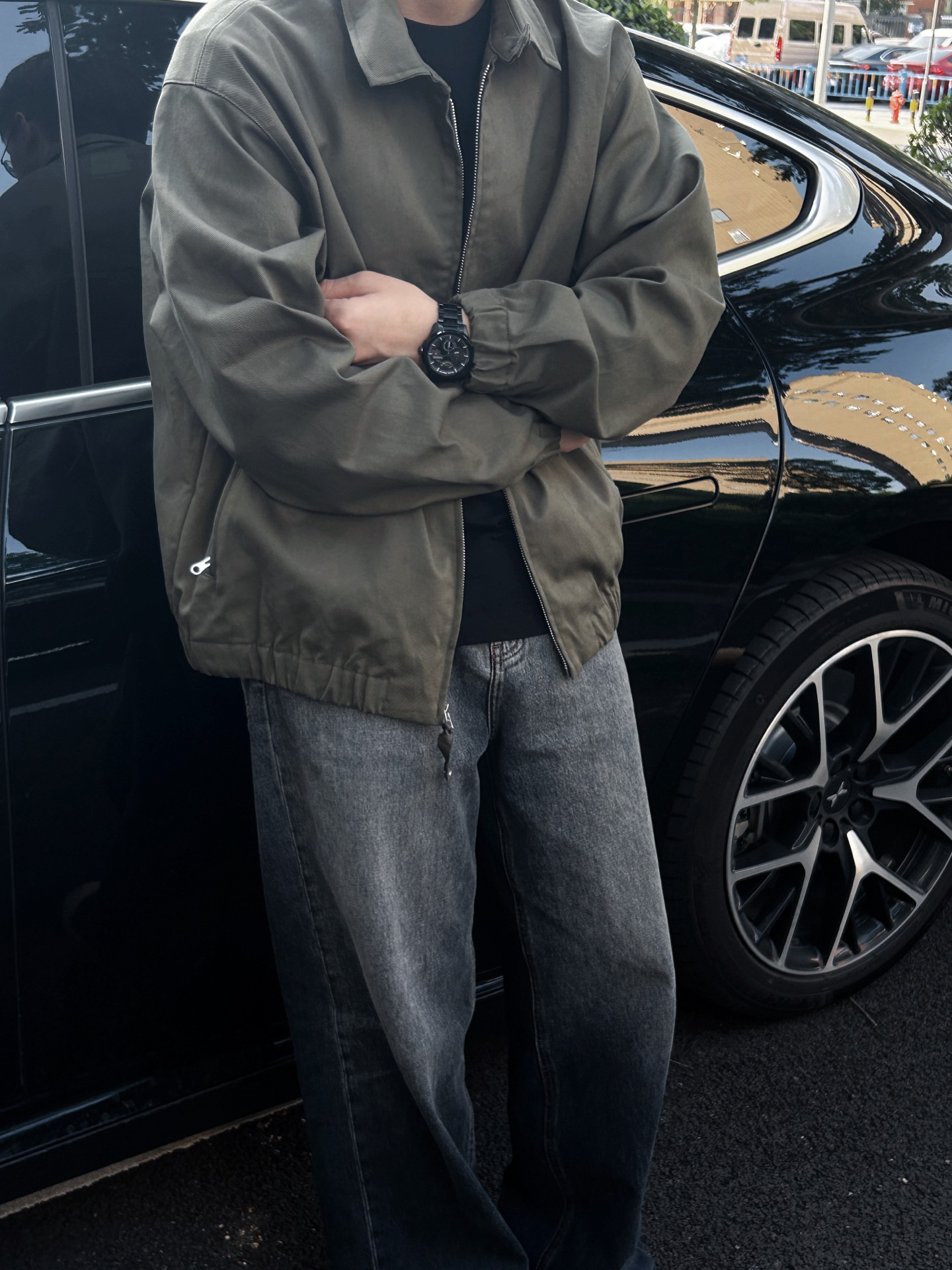 軍緑cleanfitジャケット男性モデル春秋スーツファッションブランド高級感カジュアルパイロット上着