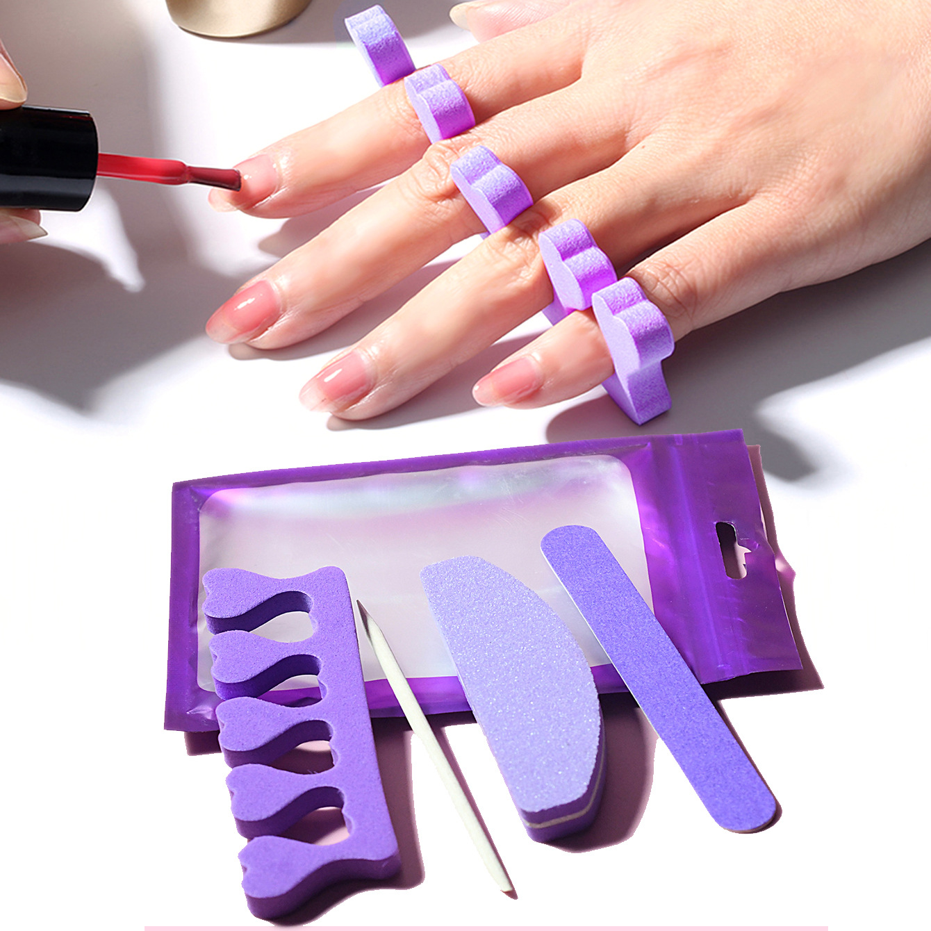 美甲工具紫色套装清桔棒分指器修甲木片指甲锉美甲铺助工具指甲油