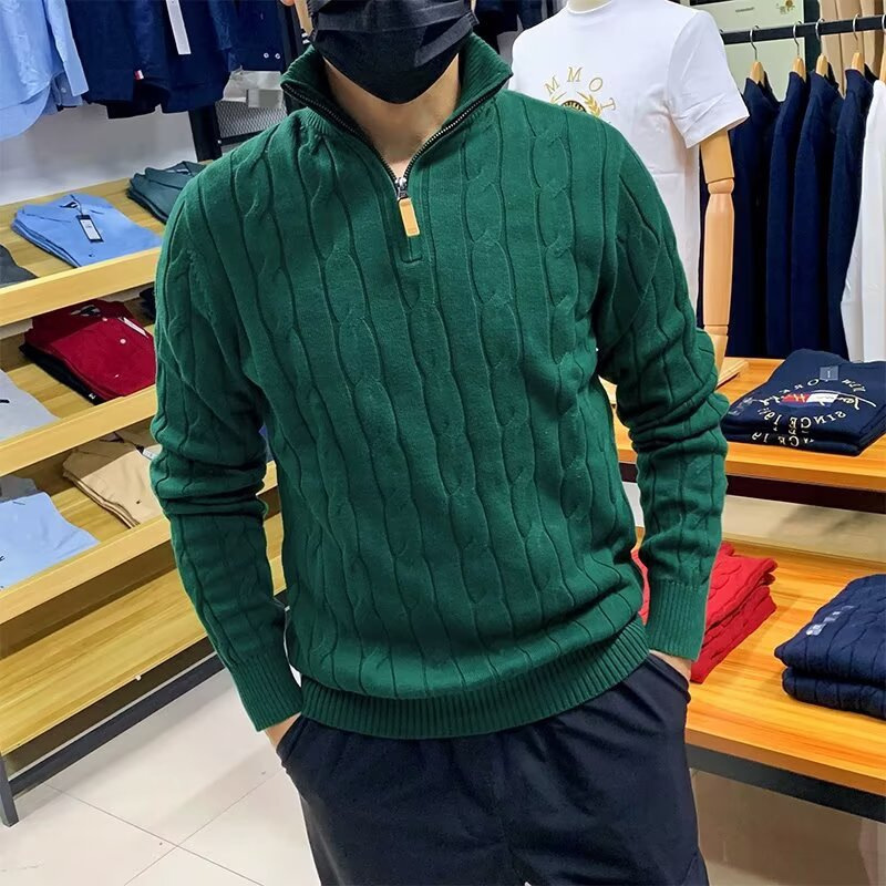 American Retro Cable Half-Zip Knitwear Men's Polo Collar Autumn and Winter Casual Lazy Style Soft Waxy Knitwear Jacket American Retro Cable Half-Zip Knitwear Men's Polo Collar Autumn and Winter Casual Lazy Style Soft Waxy Knitwear Jacket