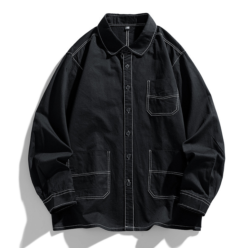 Camisas de mangas largas de algodón para hombres 2023 otoño nuevo estilo casual versátil camisa lavable retro abrigo a prueba de viento