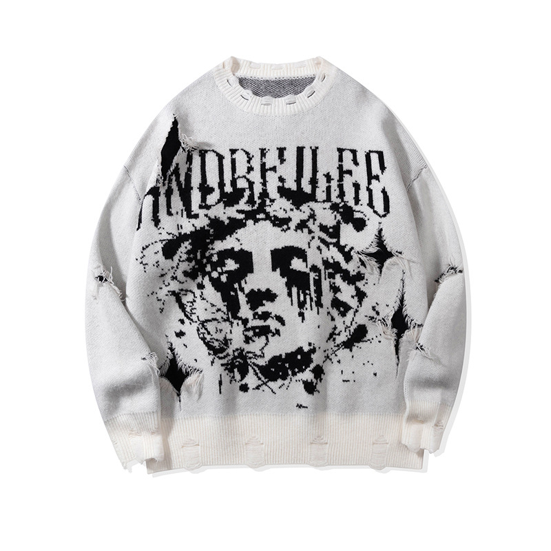 YWFG ropa de mujer americana retro letras de otoño 2024 pareja alta versátil cuello redondo manga larga suéter de punto