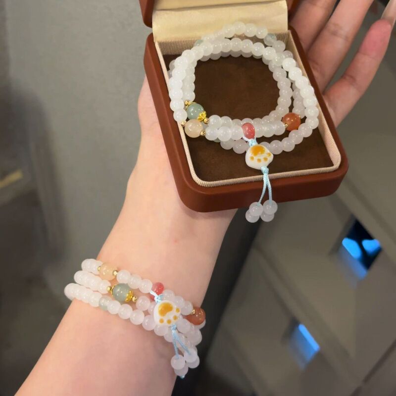 可爱炭烧猫爪三圈手串中式国潮编织闺蜜手链小众高颜值清透手饰|undefined
