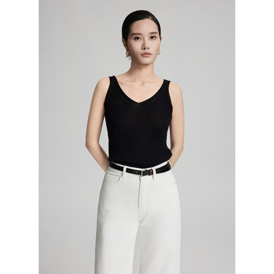 Summer New Linen Blended V-neck Strap Back Loose Slim Sleeveless Base Shirt Thin All-match Sweater