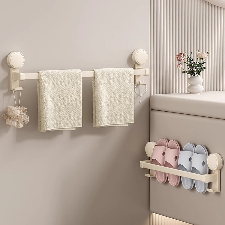 No-Drill Suction Cup Towel Rack, Double-Rod Towel Bar, Bathroom Gunmetal Towel Bar, Wall-Mounted Hook No-Drill Suction Cup Towel Rack, Double-Rod Towel Bar, Bathroom Gunmetal Towel Bar, Wall-Mounted Hook