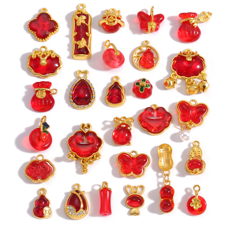 Inlaid Glass Red Alloy Jewelry Accessories DIY Necklace Bracelet Earrings Pendant Keychain Bag Charm Inlaid Glass Red Alloy Jewelry Accessories DIY Necklace Bracelet Earrings Pendant Keychain Bag Charm