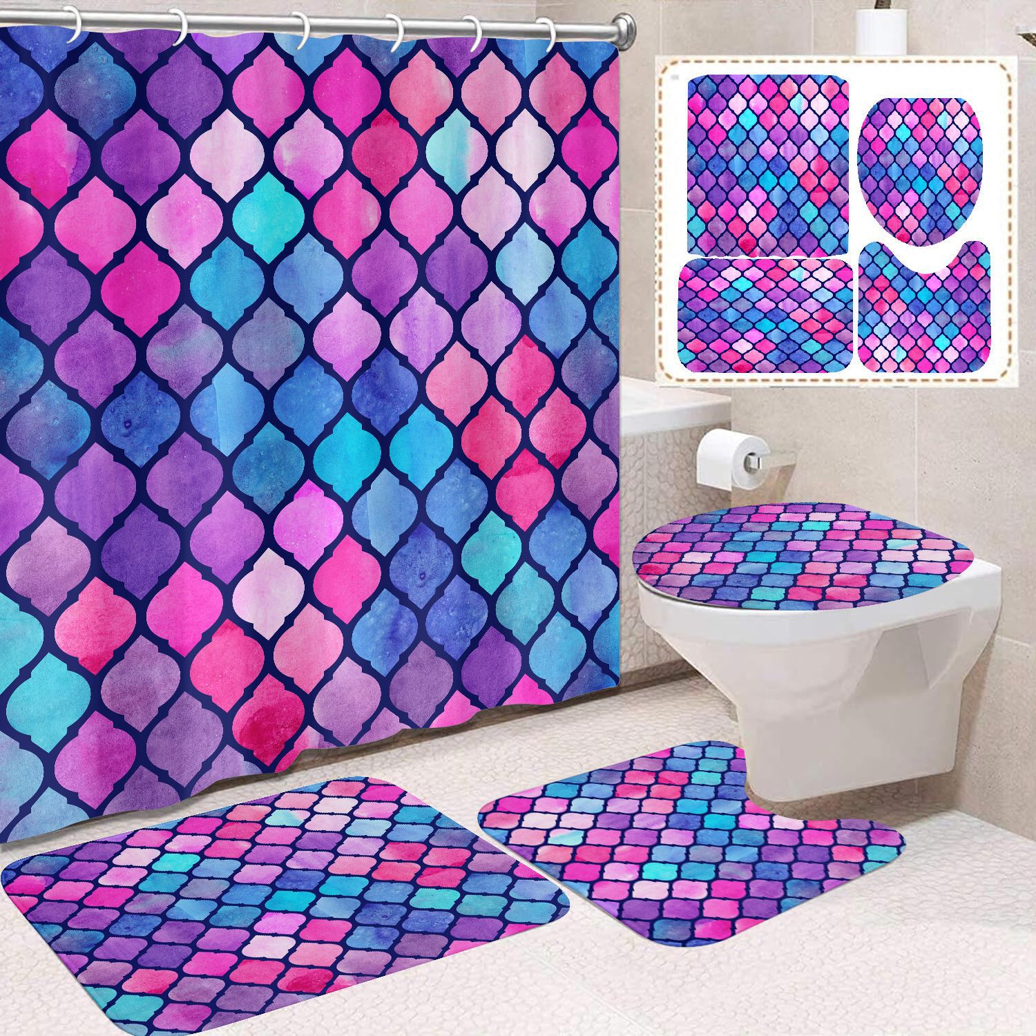 Amazon impresión digital 3D poliéster impermeable cortina de ducha cortina de ducha de inodoro moderna y minimalista