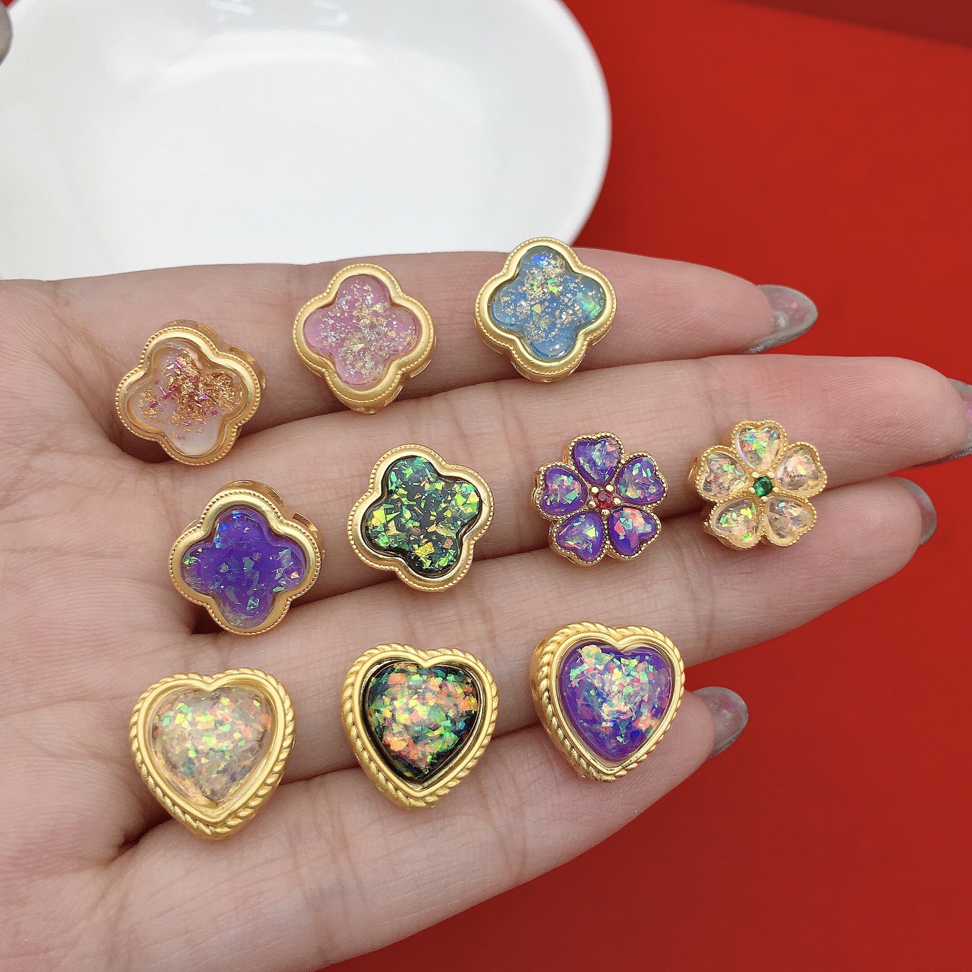 保色古法沙金散珠批发仿金箔石四叶草隔珠串珠diy饰品材料配件